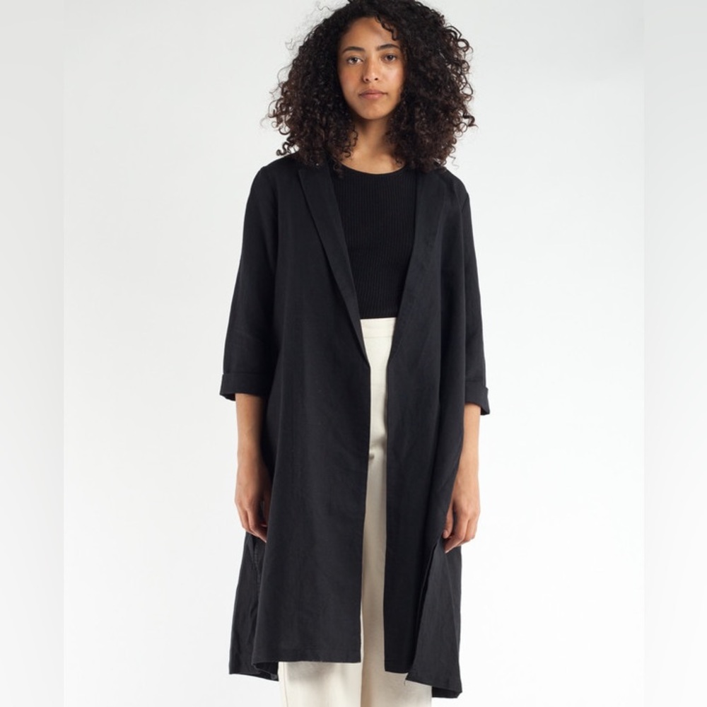 Ali Golden Notch Jacket black raw silk duster (S)